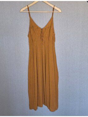 💙 Earthbound Eyelet Cinched Bust Midi Dresd Size XL Milkmaid Cottage Prairie Bo